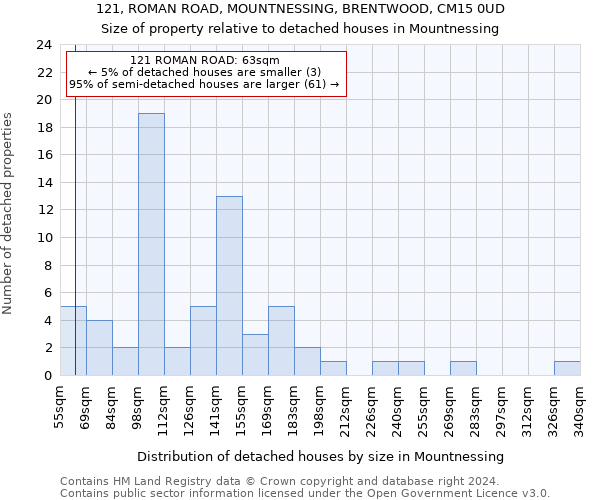 121, ROMAN ROAD, MOUNTNESSING, BRENTWOOD, CM15 0UD: Size of property relative to detached houses in Mountnessing