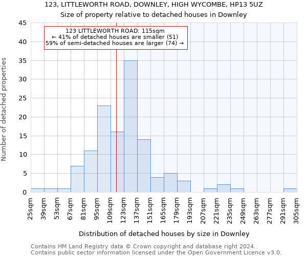 123, LITTLEWORTH ROAD, DOWNLEY, HIGH WYCOMBE, HP13 5UZ: Size of property relative to detached houses in Downley