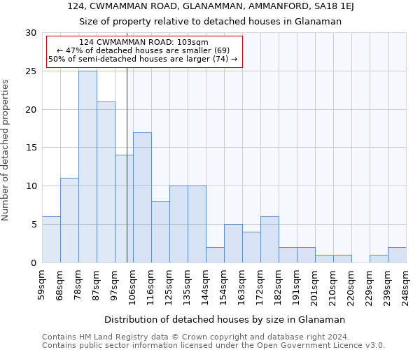 124, CWMAMMAN ROAD, GLANAMMAN, AMMANFORD, SA18 1EJ: Size of property relative to detached houses in Glanaman