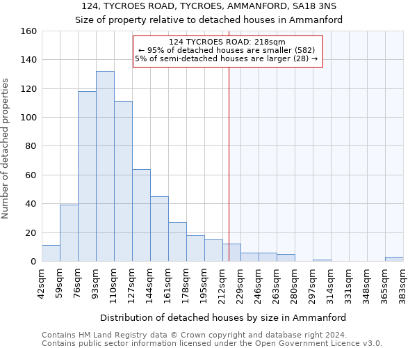 124, TYCROES ROAD, TYCROES, AMMANFORD, SA18 3NS: Size of property relative to detached houses in Ammanford