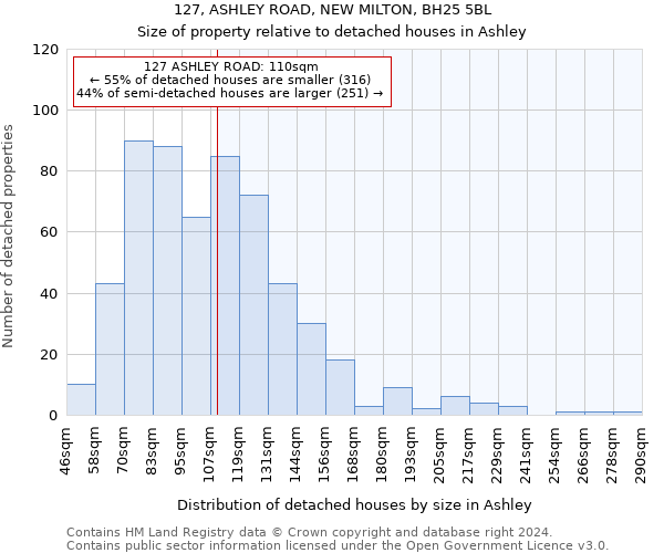 127, ASHLEY ROAD, NEW MILTON, BH25 5BL: Size of property relative to detached houses in Ashley