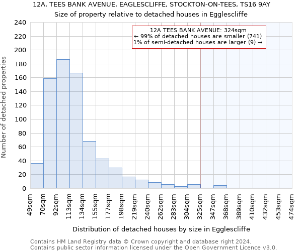 12A, TEES BANK AVENUE, EAGLESCLIFFE, STOCKTON-ON-TEES, TS16 9AY: Size of property relative to detached houses in Egglescliffe