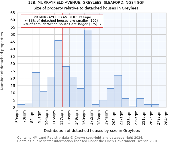 12B, MURRAYFIELD AVENUE, GREYLEES, SLEAFORD, NG34 8GP: Size of property relative to detached houses in Greylees
