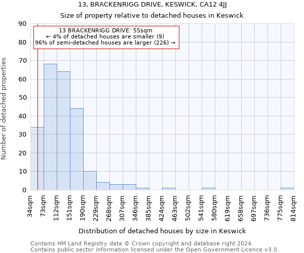 13, BRACKENRIGG DRIVE, KESWICK, CA12 4JJ: Size of property relative to detached houses in Keswick