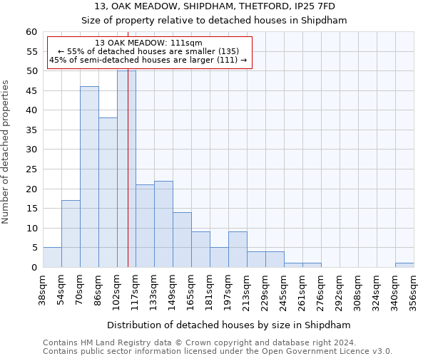 13, OAK MEADOW, SHIPDHAM, THETFORD, IP25 7FD: Size of property relative to detached houses in Shipdham