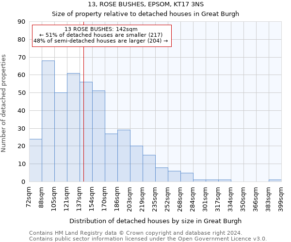13, ROSE BUSHES, EPSOM, KT17 3NS: Size of property relative to detached houses in Great Burgh