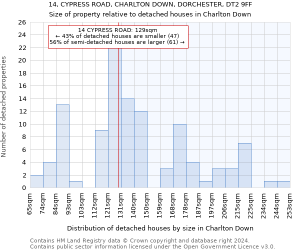 14, CYPRESS ROAD, CHARLTON DOWN, DORCHESTER, DT2 9FF: Size of property relative to detached houses in Charlton Down