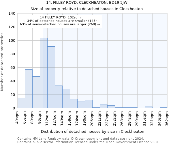 14, FILLEY ROYD, CLECKHEATON, BD19 5JW: Size of property relative to detached houses in Cleckheaton