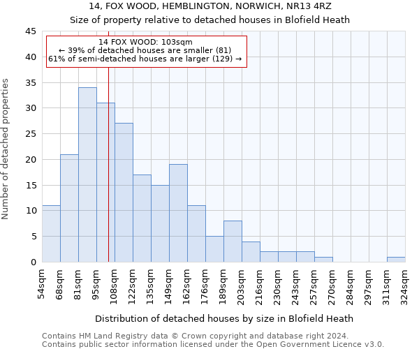 14, FOX WOOD, HEMBLINGTON, NORWICH, NR13 4RZ: Size of property relative to detached houses in Blofield Heath