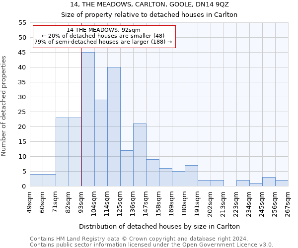 14, THE MEADOWS, CARLTON, GOOLE, DN14 9QZ: Size of property relative to detached houses in Carlton