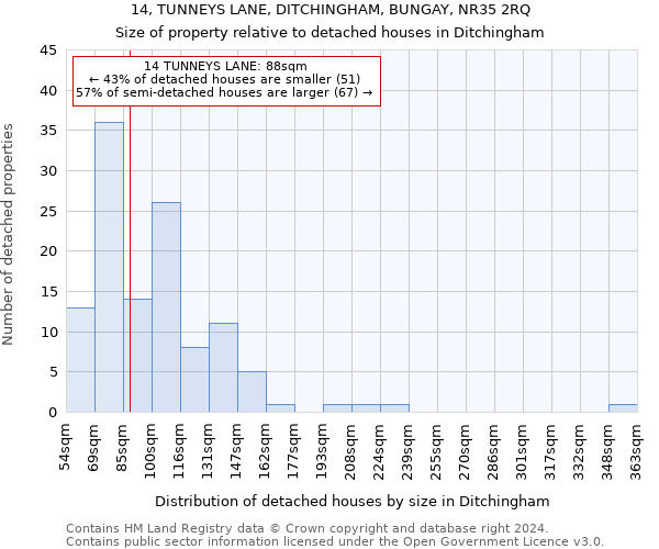 14, TUNNEYS LANE, DITCHINGHAM, BUNGAY, NR35 2RQ: Size of property relative to detached houses in Ditchingham