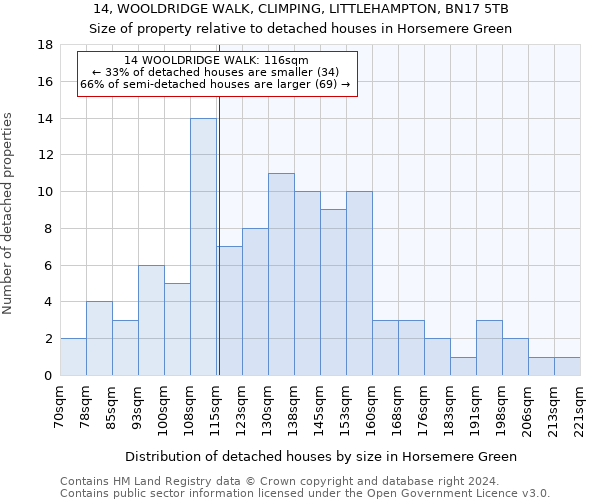 14, WOOLDRIDGE WALK, CLIMPING, LITTLEHAMPTON, BN17 5TB: Size of property relative to detached houses in Horsemere Green