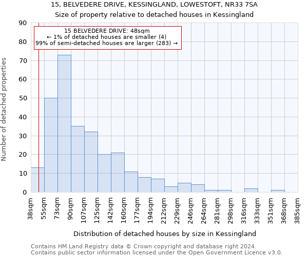 15, BELVEDERE DRIVE, KESSINGLAND, LOWESTOFT, NR33 7SA: Size of property relative to detached houses in Kessingland