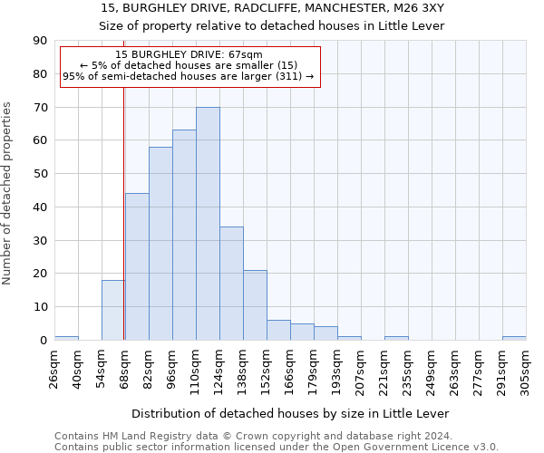 15, BURGHLEY DRIVE, RADCLIFFE, MANCHESTER, M26 3XY: Size of property relative to detached houses in Little Lever