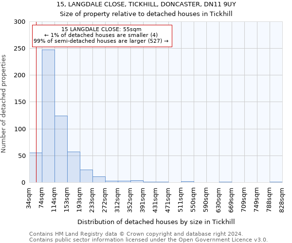 15, LANGDALE CLOSE, TICKHILL, DONCASTER, DN11 9UY: Size of property relative to detached houses in Tickhill