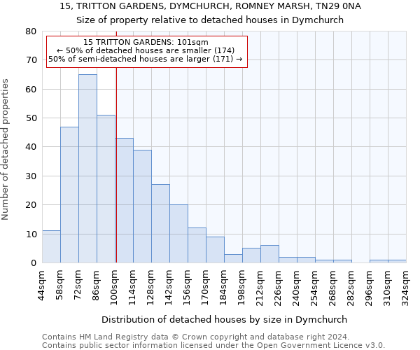 15, TRITTON GARDENS, DYMCHURCH, ROMNEY MARSH, TN29 0NA: Size of property relative to detached houses in Dymchurch