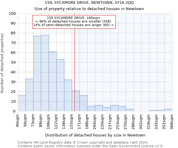 159, SYCAMORE DRIVE, NEWTOWN, SY16 2QQ: Size of property relative to detached houses in Newtown