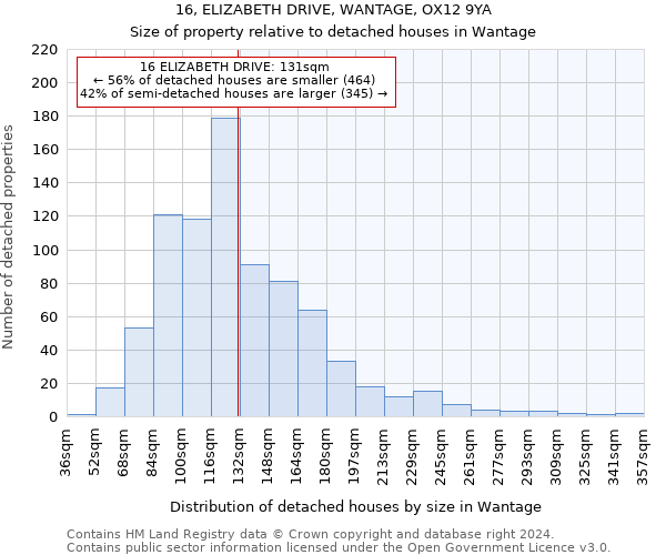 16, ELIZABETH DRIVE, WANTAGE, OX12 9YA: Size of property relative to detached houses in Wantage