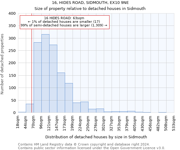 16, HIDES ROAD, SIDMOUTH, EX10 9NE: Size of property relative to detached houses in Sidmouth