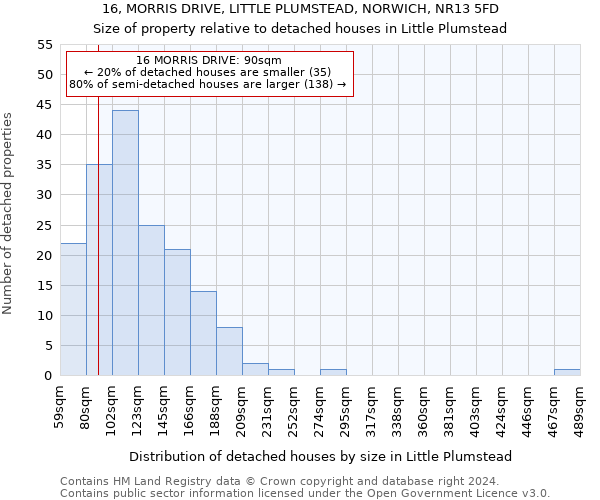16, MORRIS DRIVE, LITTLE PLUMSTEAD, NORWICH, NR13 5FD: Size of property relative to detached houses in Little Plumstead