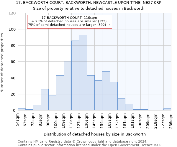 17, BACKWORTH COURT, BACKWORTH, NEWCASTLE UPON TYNE, NE27 0RP: Size of property relative to detached houses in Backworth