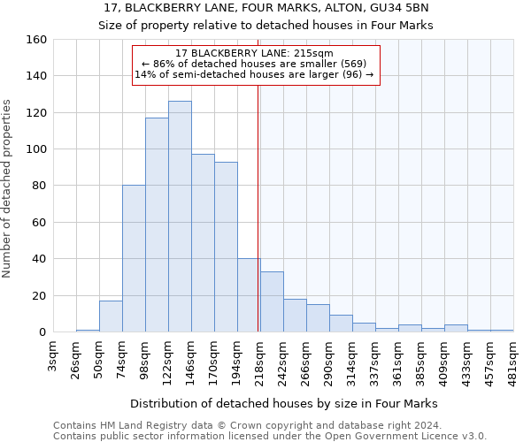 17, BLACKBERRY LANE, FOUR MARKS, ALTON, GU34 5BN: Size of property relative to detached houses in Four Marks