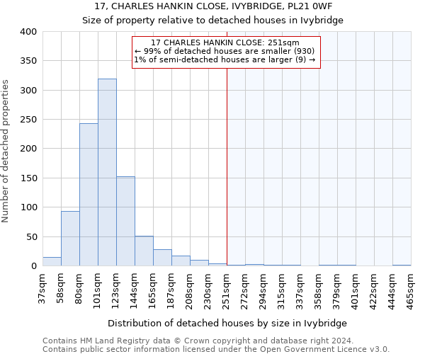 17, CHARLES HANKIN CLOSE, IVYBRIDGE, PL21 0WF: Size of property relative to detached houses in Ivybridge
