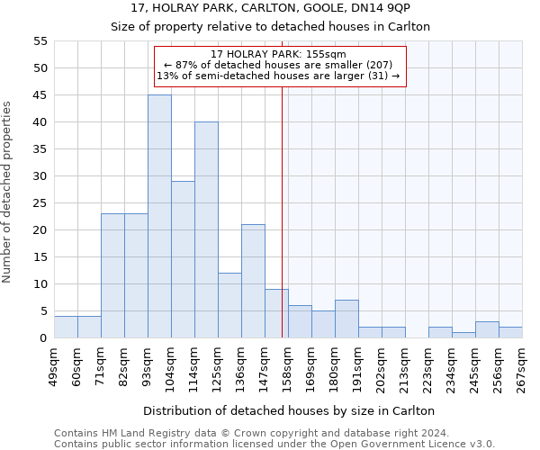 17, HOLRAY PARK, CARLTON, GOOLE, DN14 9QP: Size of property relative to detached houses in Carlton