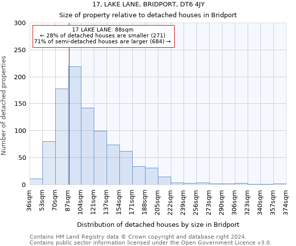 17, LAKE LANE, BRIDPORT, DT6 4JY: Size of property relative to detached houses in Bridport