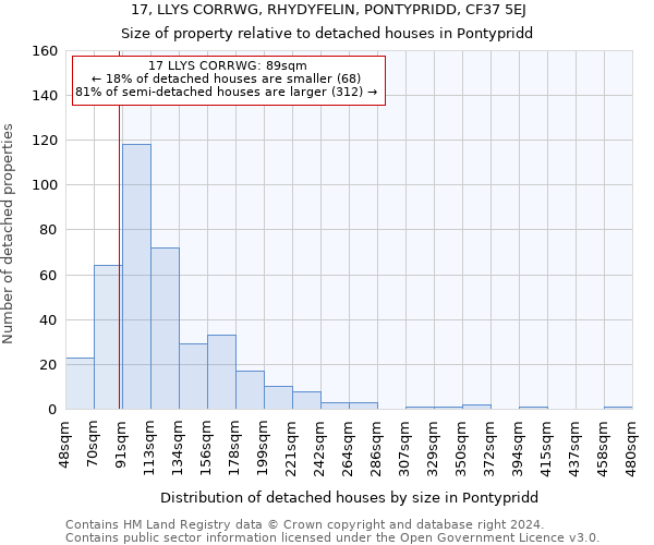 17, LLYS CORRWG, RHYDYFELIN, PONTYPRIDD, CF37 5EJ: Size of property relative to detached houses in Pontypridd