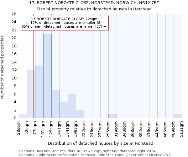 17, ROBERT NORGATE CLOSE, HORSTEAD, NORWICH, NR12 7BT: Size of property relative to detached houses in Horstead