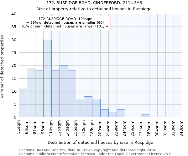 172, RUSPIDGE ROAD, CINDERFORD, GL14 3AR: Size of property relative to detached houses in Ruspidge