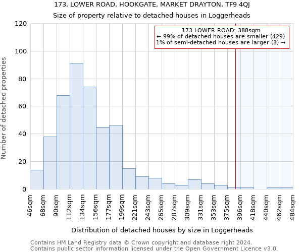 173, LOWER ROAD, HOOKGATE, MARKET DRAYTON, TF9 4QJ: Size of property relative to detached houses in Loggerheads