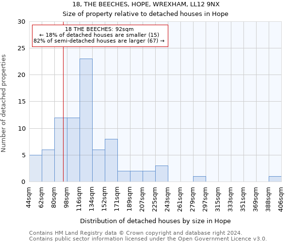 18, THE BEECHES, HOPE, WREXHAM, LL12 9NX: Size of property relative to detached houses in Hope