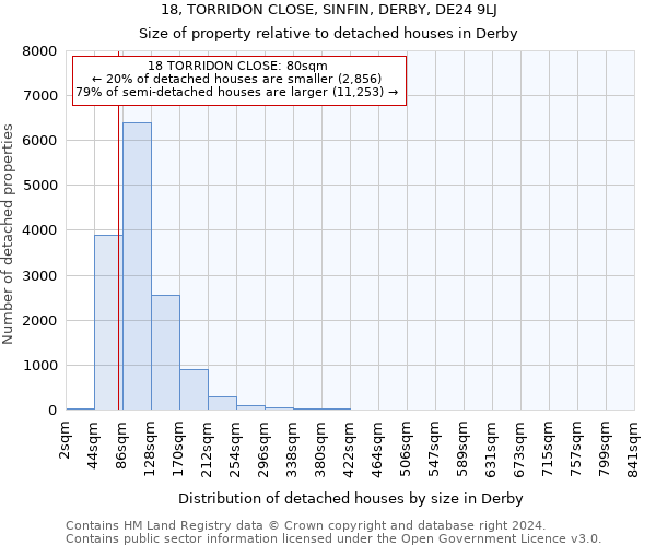18, TORRIDON CLOSE, SINFIN, DERBY, DE24 9LJ: Size of property relative to detached houses in Derby