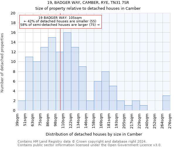 19, BADGER WAY, CAMBER, RYE, TN31 7SR: Size of property relative to detached houses in Camber