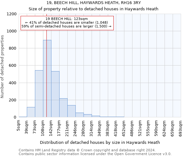 19, BEECH HILL, HAYWARDS HEATH, RH16 3RY: Size of property relative to detached houses in Haywards Heath