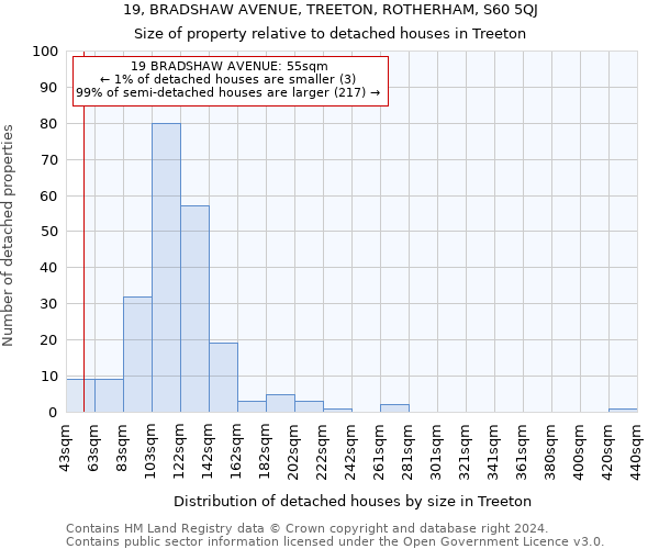 19, BRADSHAW AVENUE, TREETON, ROTHERHAM, S60 5QJ: Size of property relative to detached houses in Treeton