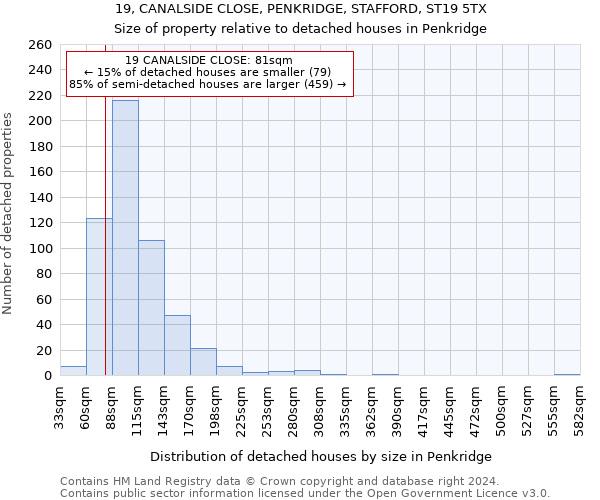 19, CANALSIDE CLOSE, PENKRIDGE, STAFFORD, ST19 5TX: Size of property relative to detached houses in Penkridge