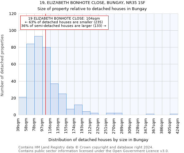 19, ELIZABETH BONHOTE CLOSE, BUNGAY, NR35 1SF: Size of property relative to detached houses in Bungay