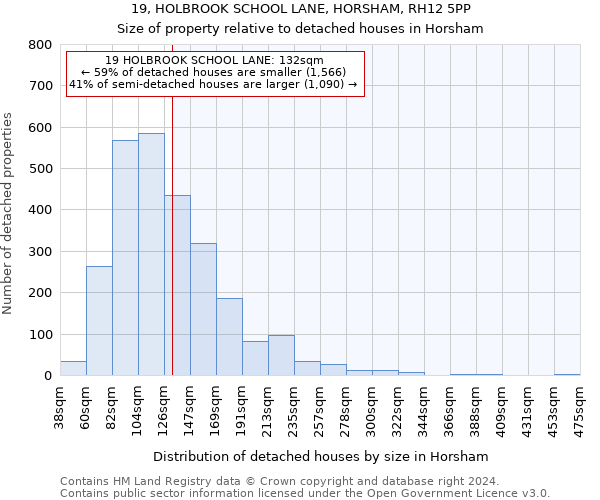 19, HOLBROOK SCHOOL LANE, HORSHAM, RH12 5PP: Size of property relative to detached houses in Horsham