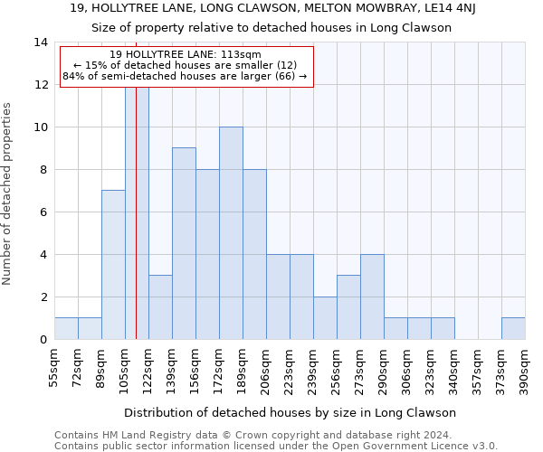 19, HOLLYTREE LANE, LONG CLAWSON, MELTON MOWBRAY, LE14 4NJ: Size of property relative to detached houses in Long Clawson