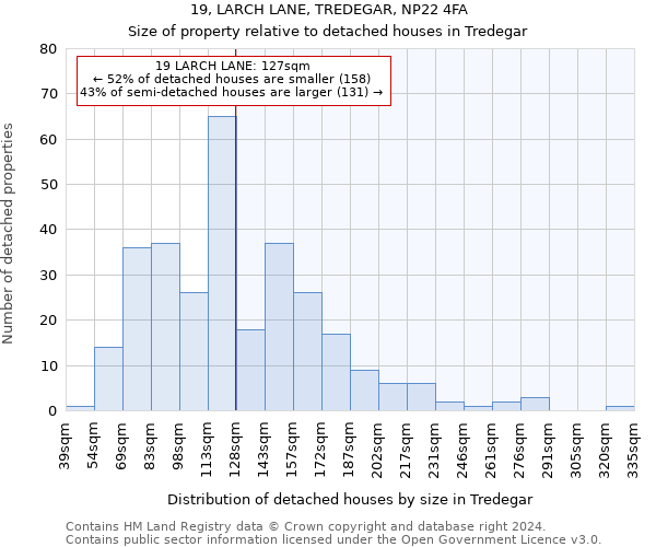 19, LARCH LANE, TREDEGAR, NP22 4FA: Size of property relative to detached houses in Tredegar