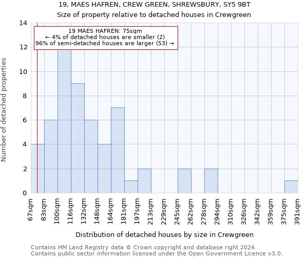 19, MAES HAFREN, CREW GREEN, SHREWSBURY, SY5 9BT: Size of property relative to detached houses in Crewgreen
