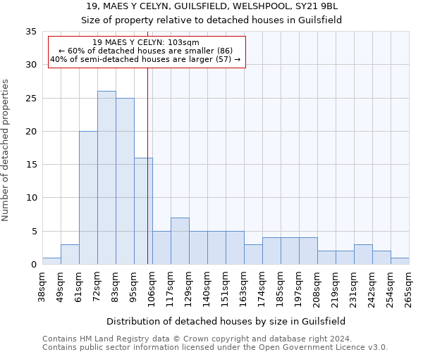 19, MAES Y CELYN, GUILSFIELD, WELSHPOOL, SY21 9BL: Size of property relative to detached houses in Guilsfield