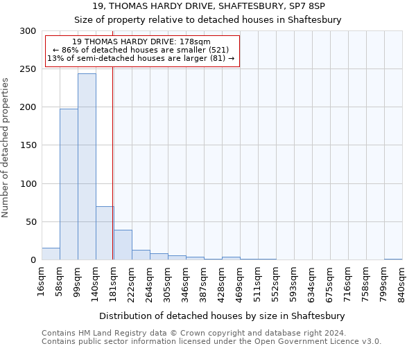 19, THOMAS HARDY DRIVE, SHAFTESBURY, SP7 8SP: Size of property relative to detached houses in Shaftesbury