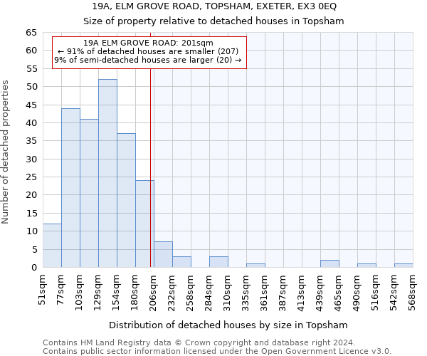 19A, ELM GROVE ROAD, TOPSHAM, EXETER, EX3 0EQ: Size of property relative to detached houses in Topsham