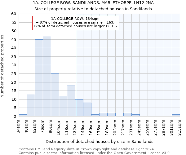 1A, COLLEGE ROW, SANDILANDS, MABLETHORPE, LN12 2NA: Size of property relative to detached houses in Sandilands