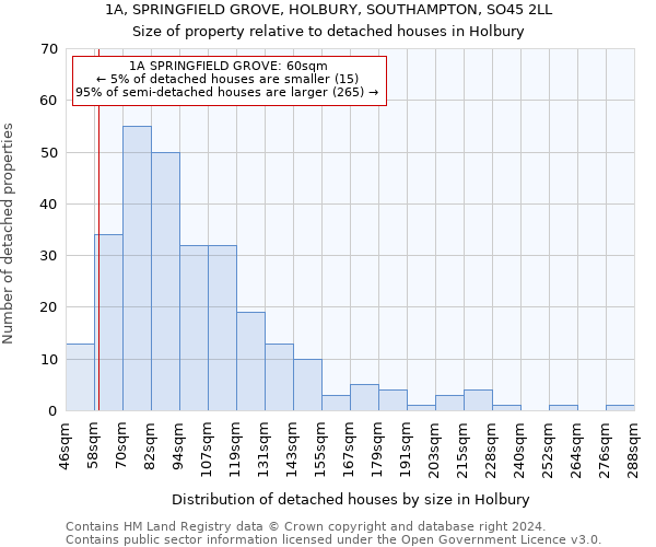 1A, SPRINGFIELD GROVE, HOLBURY, SOUTHAMPTON, SO45 2LL: Size of property relative to detached houses in Holbury