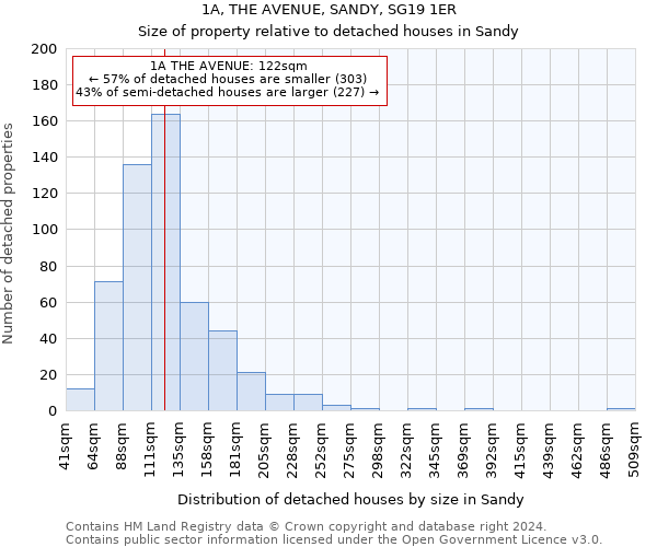 1A, THE AVENUE, SANDY, SG19 1ER: Size of property relative to detached houses in Sandy